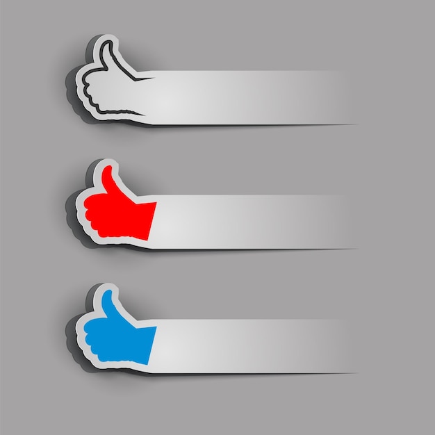Thumb up symbols set on 3D paper cut banners
