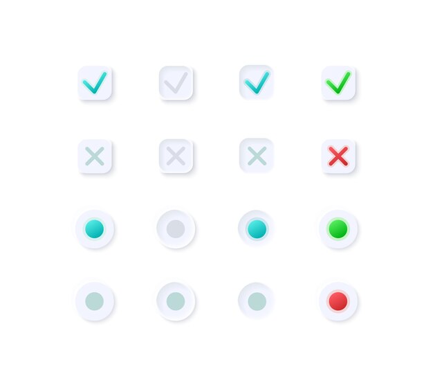 Tick and cross buttons UI elements kit