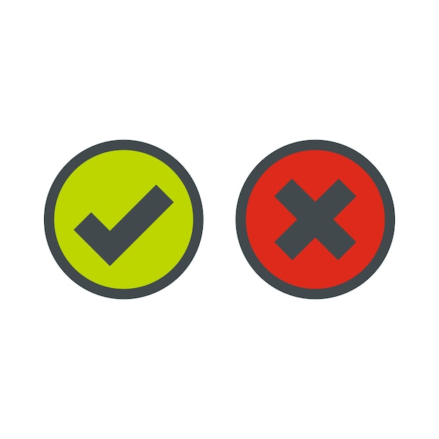 Tick and cross selection icon in flat style isolated on white background Click and choice symbol vector illustration