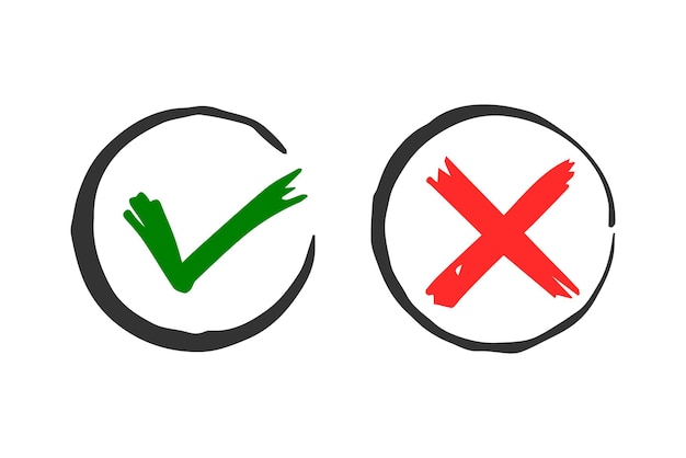 Tick and cross  signs. Checkmark OK and X icons.