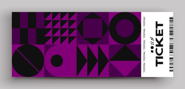 Ticket vector template layout with abstract pattern design graphics made with simple shapes and forms