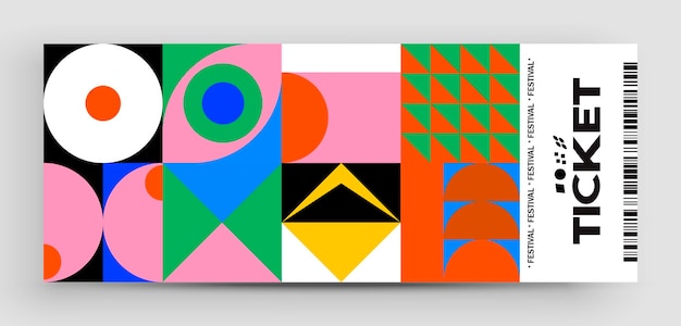 Ticket vector template layout with abstract pattern design graphics made with simple shapes.