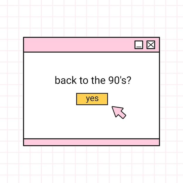 Tietokoneen selaimen valintaikkuna 90-luvun tyyliin Retro-käyttöliittymä viestiruudulla