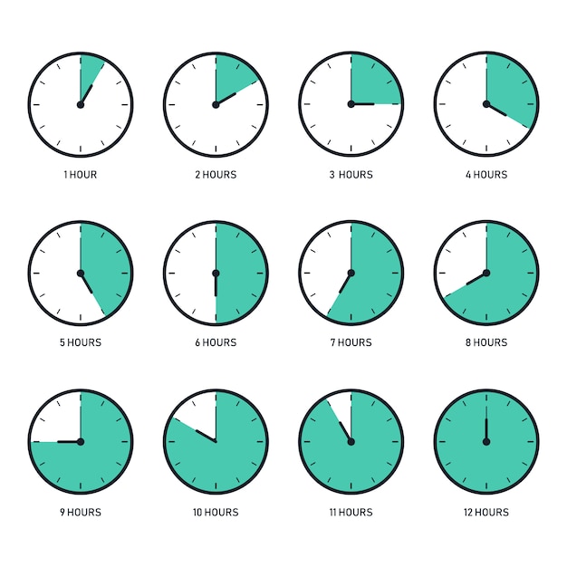 Time clock icon set flat design