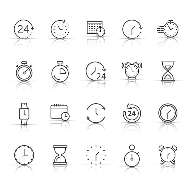 Time icon set in flat style Agenda clock vector illustration on white isolated background Sandglass wristwatch timer business concept