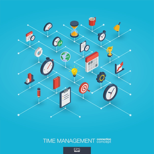 Time management integrated 3d web icons. Growth and progress concept