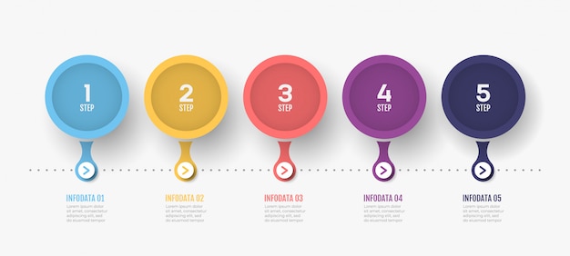 Timeline Infographic label design with circles and number options.