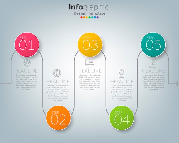 Timeline infographic template with icons in success concept.