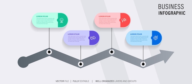 Timeline infographic with infochart Modern presentation template with 4 spets for business process