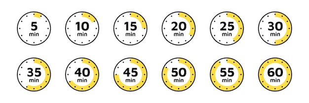 Timer clock stopwatch isolated set icons Countdown timer symbol icon set Label cooking time