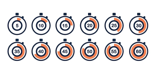 timer icons on a white background. countdown in the form of a stopwatch.