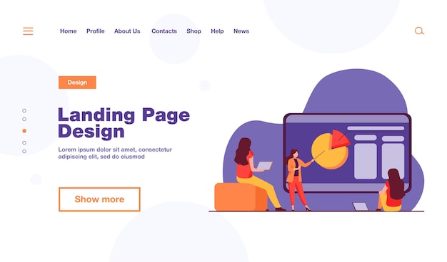 tiny presenter explaining statistics to colleagues landing page template