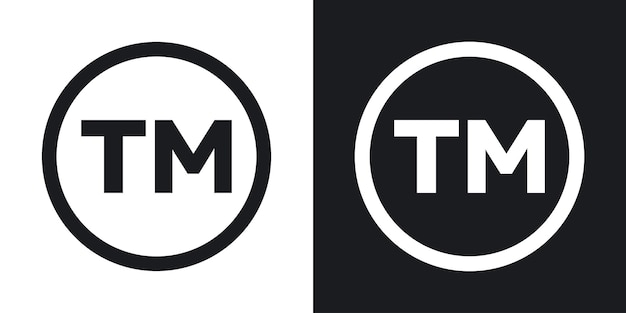 TM Trademark Icon Set Trade Sign and Logo Vector symbol in a black filled and outlined style Brand Protection Sign