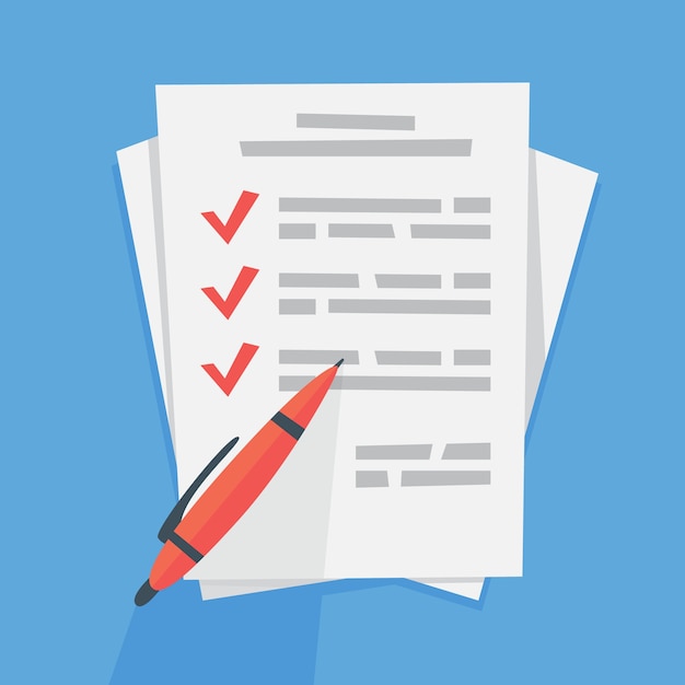 To do list on the paper sheet. Big task document and check box. Flat 