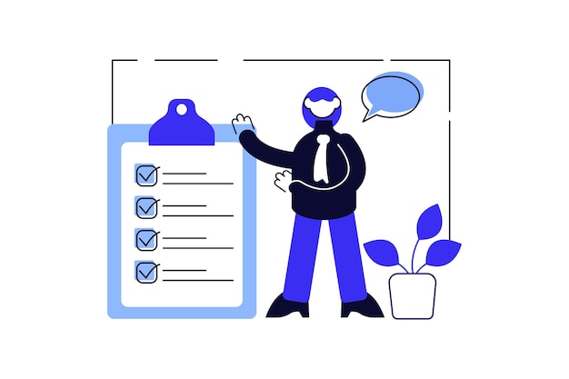 Todo list minimalistic concept with people scene in the flat cartoon design