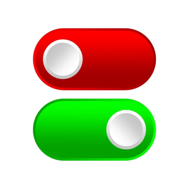 Toggle switch icons Red and green buttons Vector illustration On and off symbols