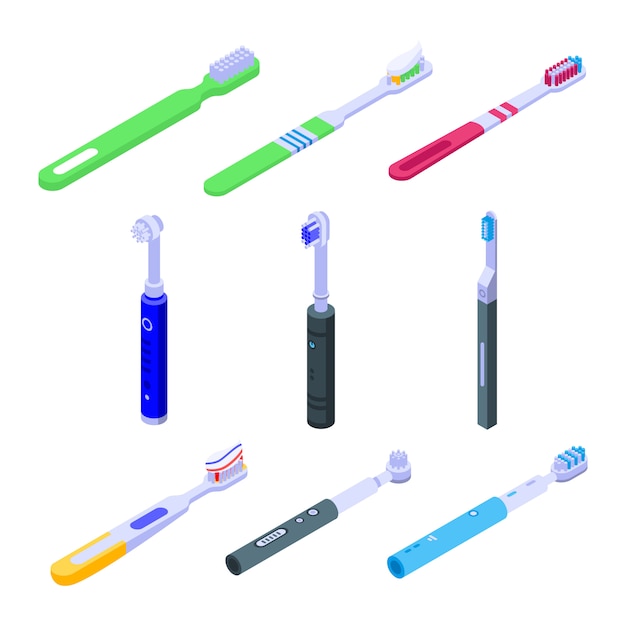 Toothbrush icons set, isometric style