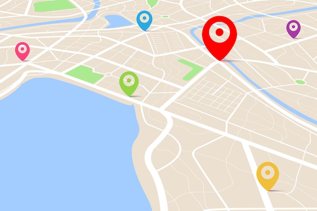 top view of a map with destination location point