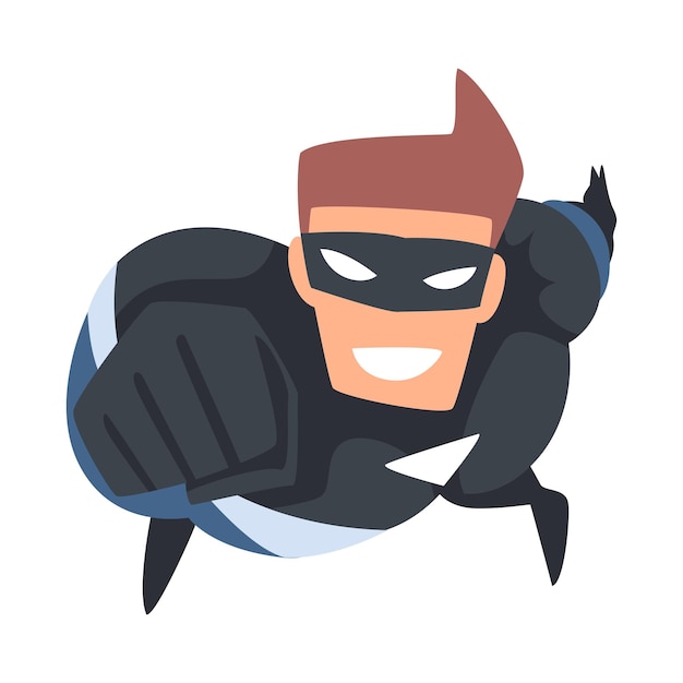 Top View of Man Superhero Character Looking up Cartoon Vector Illustration