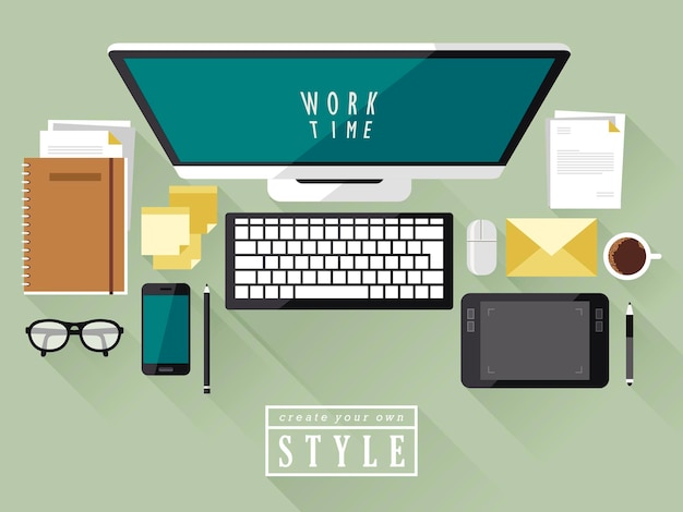 top view of modern workplace