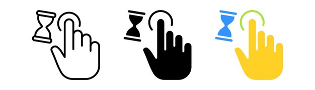 Touch press set icon Index finger decrease increase approximation Scrolling click arrow sensor hourglass Vector icon in line black and colorful style on white background