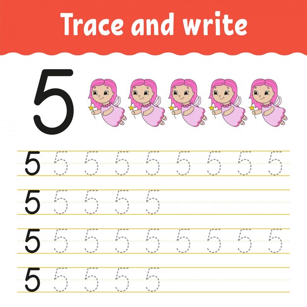 Trace and write. Handwriting practice. Learning numbers for kids. Education developing worksheet.