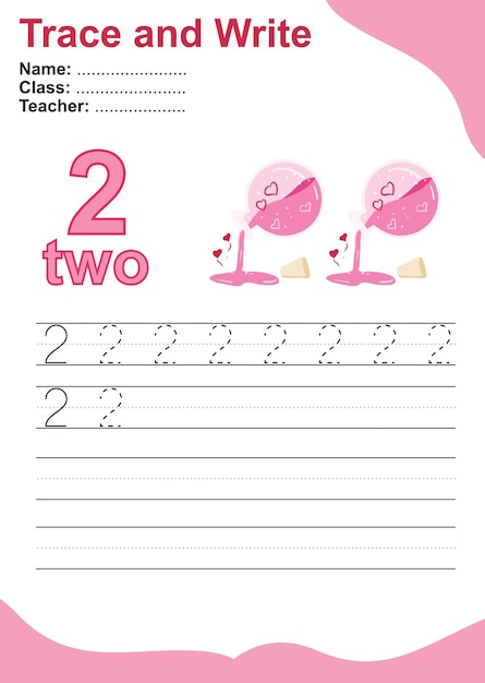 Trace and write number for children. Exercise for children to recognize the number. Educational work