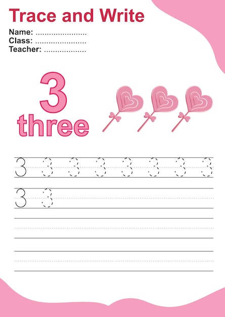 Trace and write number for children. Exercise for children to recognize the number. Educational work