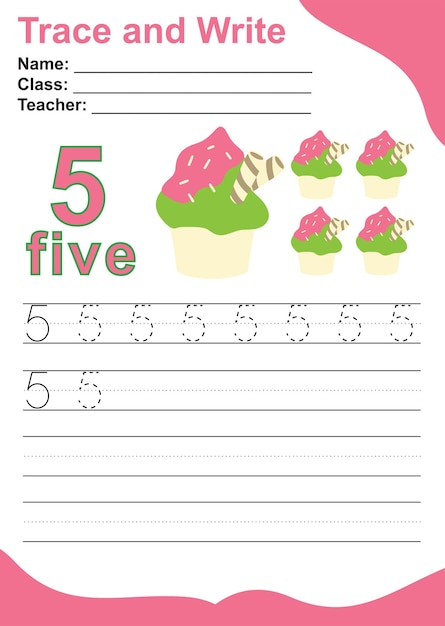 Trace and write number for children. Exercise for children to recognize the number. Educational work