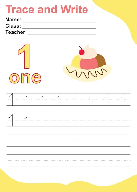 Trace and write number for children. Exercise for children to recognize the number. Educational work