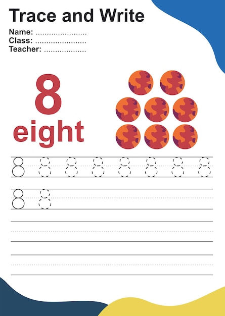 Trace and write number for children Exercise for children to recognize the number