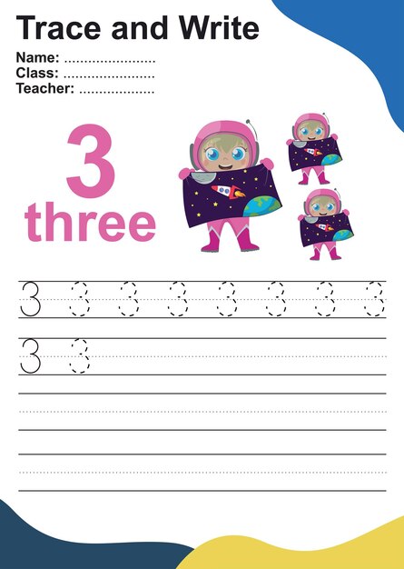 Trace and write number for children Exercise for children to recognize the number