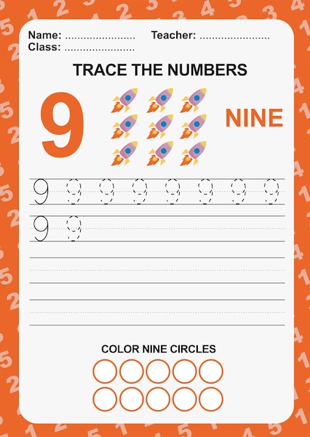 Trace and write number for children Exercise for children to recognize the number