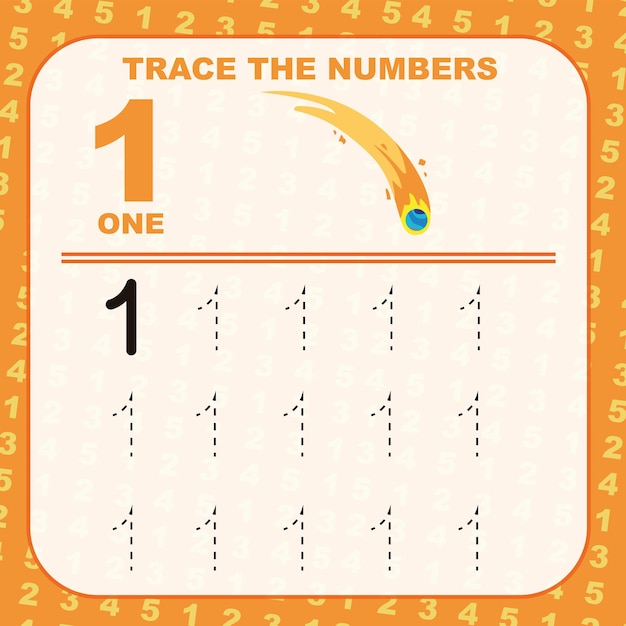 Trace and write number for children Exercise for children to recognize the number
