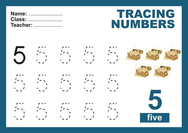 Trace and write number for children Exercise for children to recognize the number