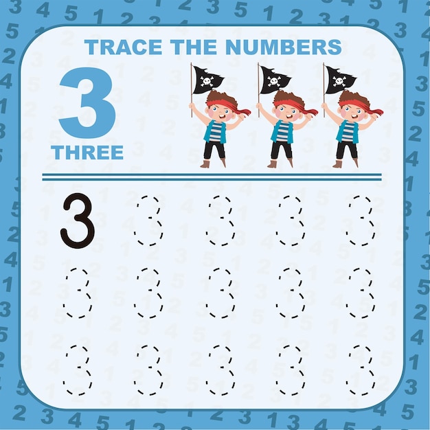 Trace and write number for children Exercise for children to recognize the number