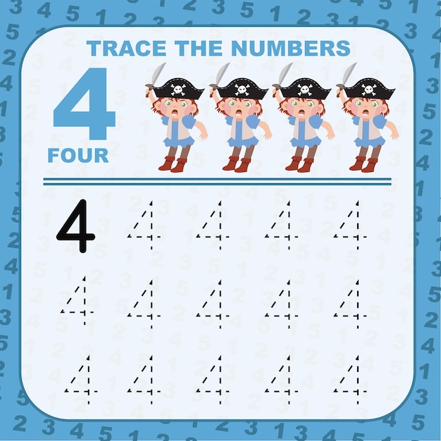 Trace and write number for children Exercise for children to recognize the number