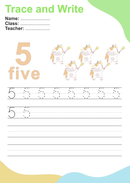 Trace and write number for children Exercise for children to recognize the number