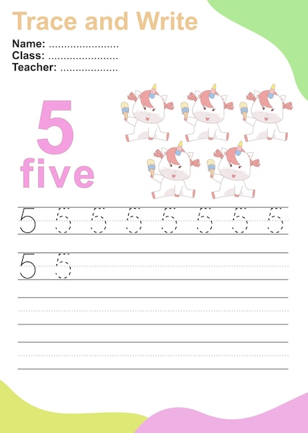 Trace and write number for children Exercise for children to recognize the number