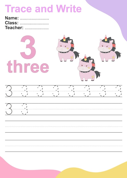 Trace and write number for children Exercise for children to recognize the number