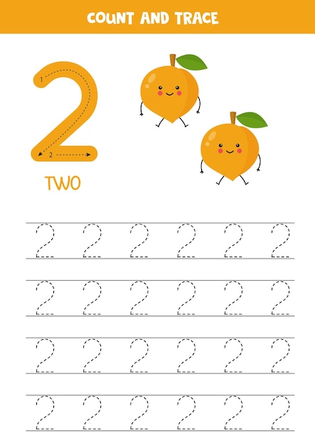 trace numbers number 2 two cute cartoon nectarines