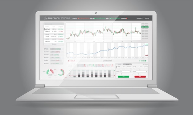 Trading platform interface with infographic elements