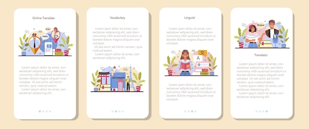 Translator mobile application banner set linguist translating document