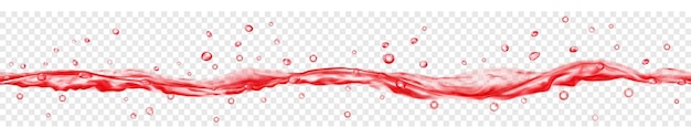 Translucent water with drops in red colors with seamless horizontal repetition, isolated on transparent background. Transparency only in vector file