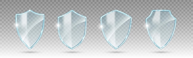 Transparent glass shields Empty blank transparent acrylic glass panel Realistic glossy guard shields