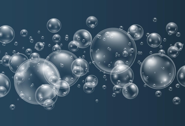 Transparent water bubbles isolated on blue