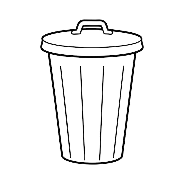 Trash Can Outline Simple Waste Bin Coloring Page Line Art Vector on White
