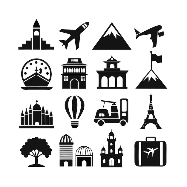 travel and tourism icon set collection vector for ui documents websites and mobile applications