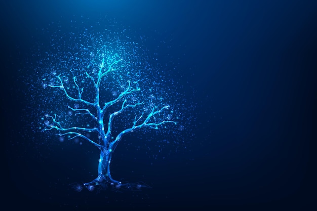 tree big data technology network connection on blue background online digital cloud storage