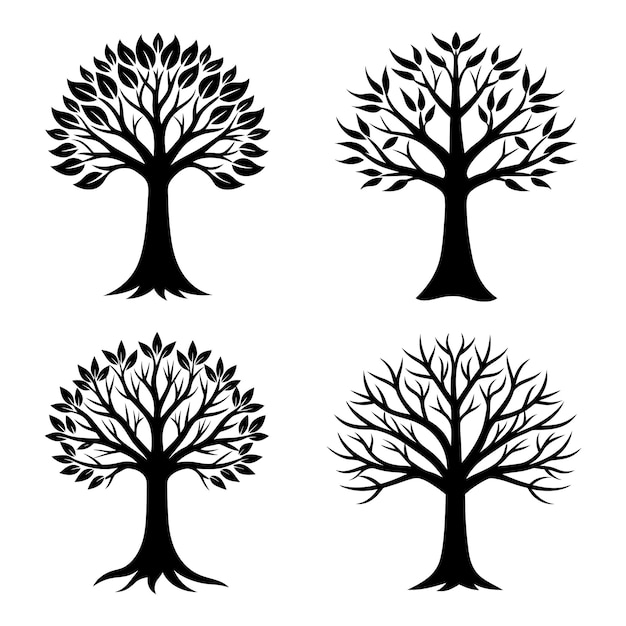 tree black silhouette vector art illustration design bundle set
